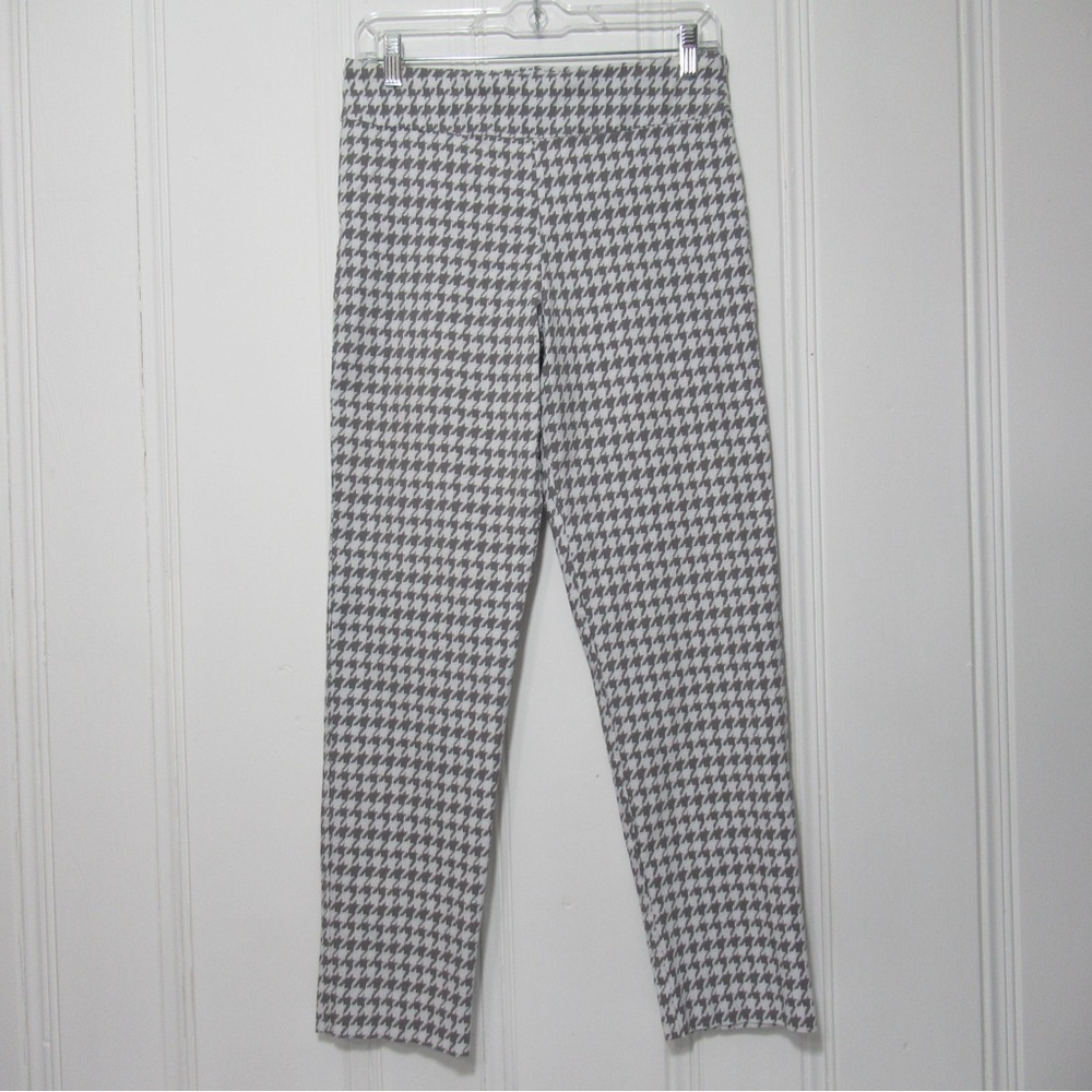 Krazy Larry Gray and White Houndstooth Pull On Ankle Pants Size 10 Career